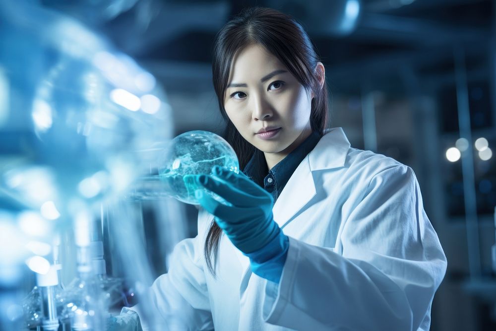 Asian female scientist adult glove biotechnology. AI generated Image by rawpixel.