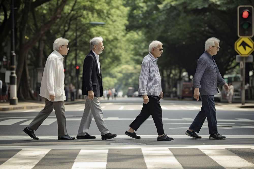 Four healthy senior man walk crossing footwear walking. AI generated Image by rawpixel.