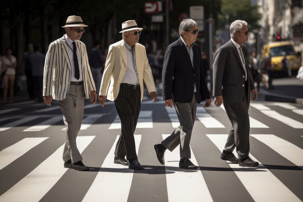 Four healthy senior man walk footwear crossing walking. AI generated Image by rawpixel.
