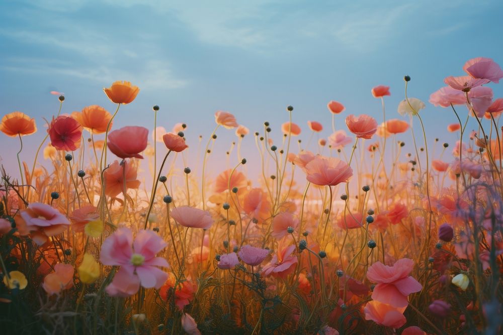 Floral feild landscape grassland outdoors. AI generated Image by rawpixel.