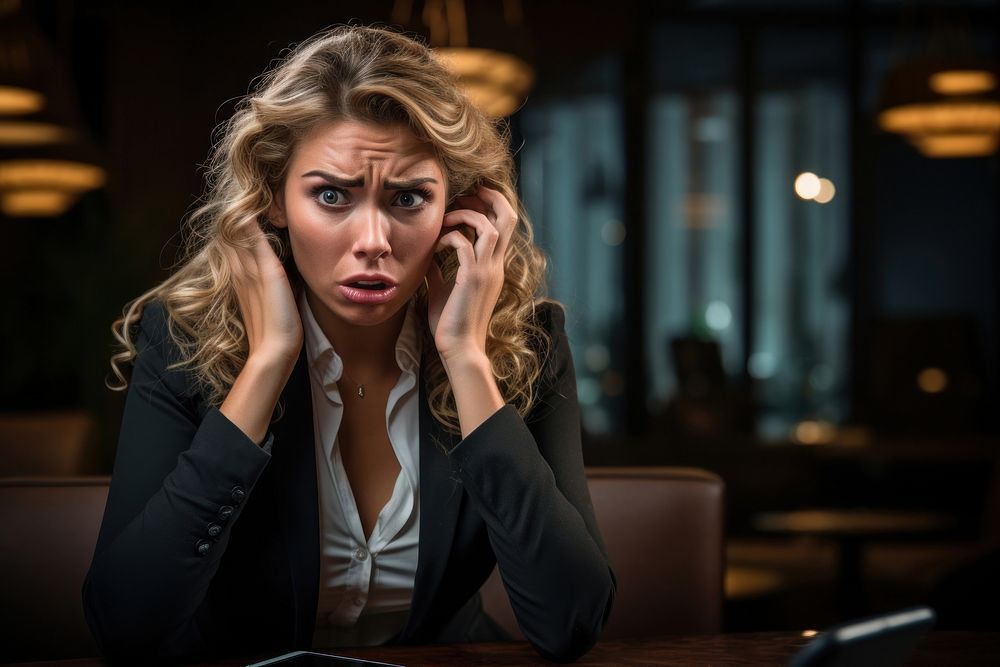 Business woman portrait worried adult. AI generated Image by rawpixel.