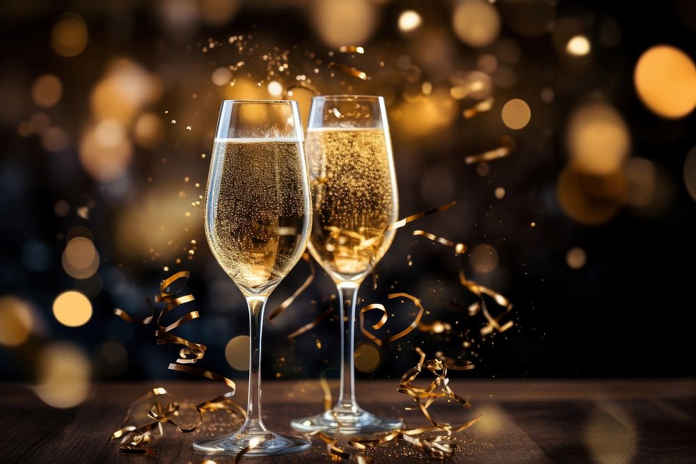 Champagne glasses celebration confetti drink. AI generated Image by rawpixel.