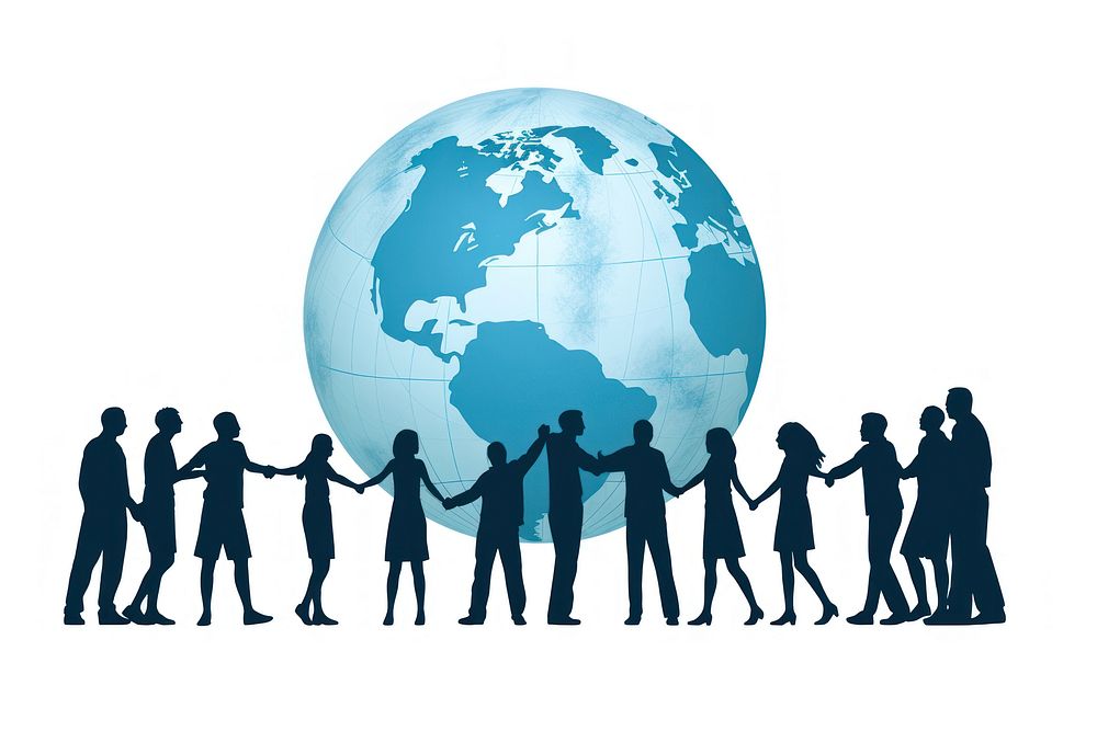 Silhouette of people holding hands around a globe togetherness planet adult. 