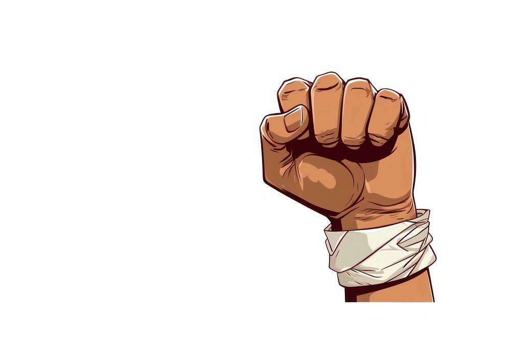 Raised fist with bandage hand white background cartoon. AI generated Image by rawpixel.