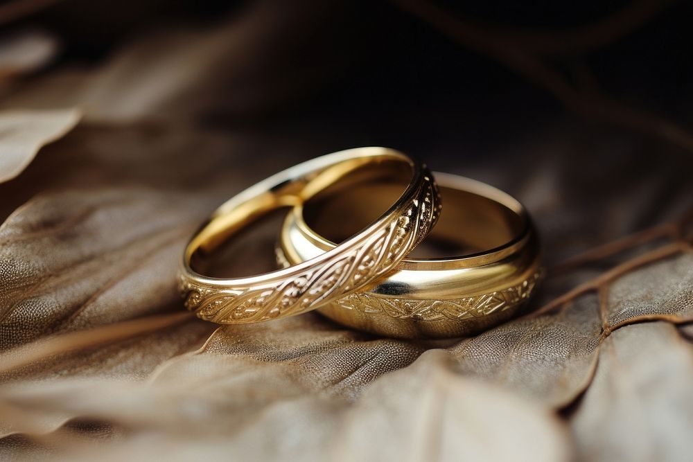 Two gold wedding rings jewelry celebration accessories. AI generated Image by rawpixel.