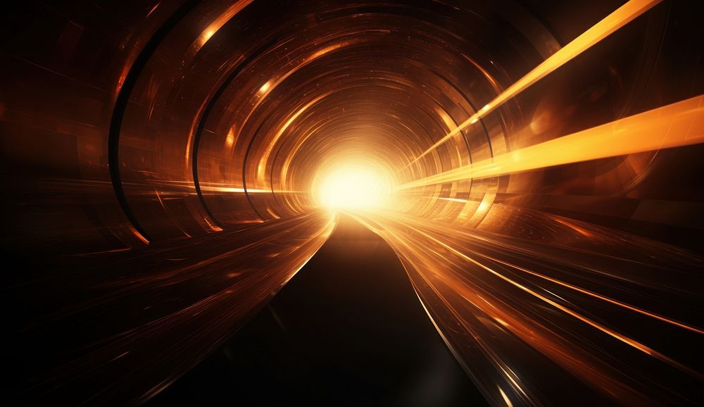 An abstract tunnel with light reflecting out of it night amber illuminated. AI generated Image by rawpixel.