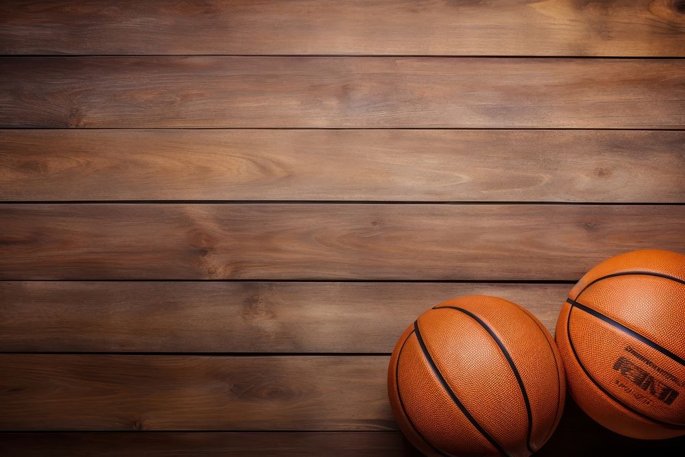 Basketball equipment border on wooden table sports backgrounds hardwood. AI generated Image by rawpixel.