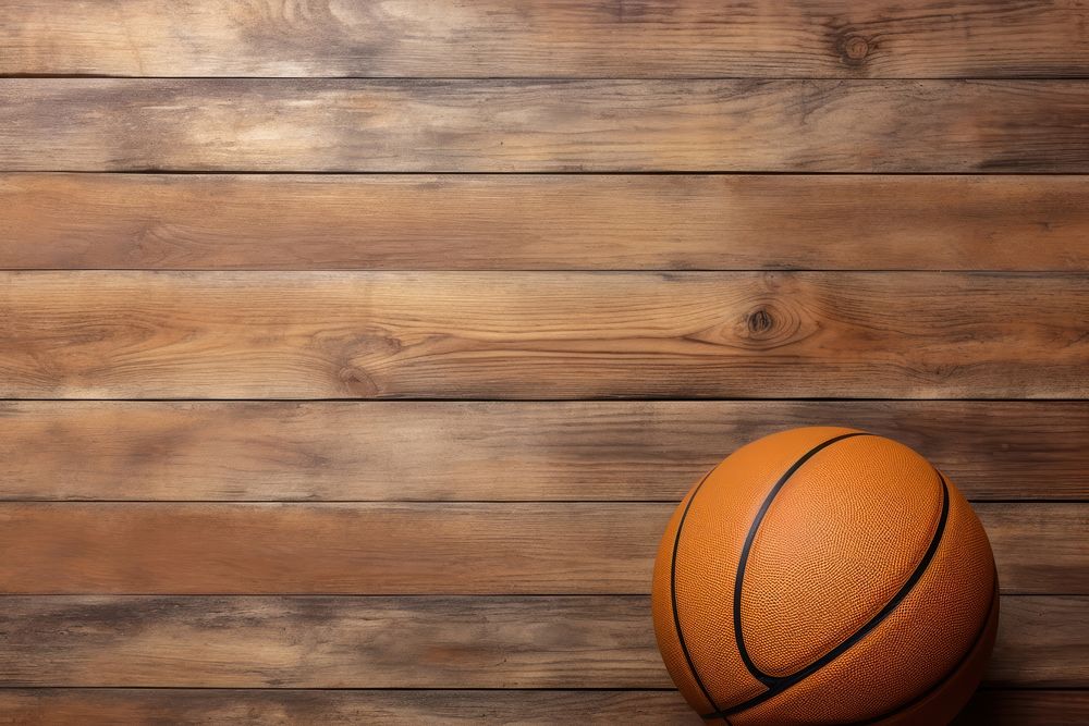 Basketball equipment border on wooden table sports backgrounds hardwood. AI generated Image by rawpixel.