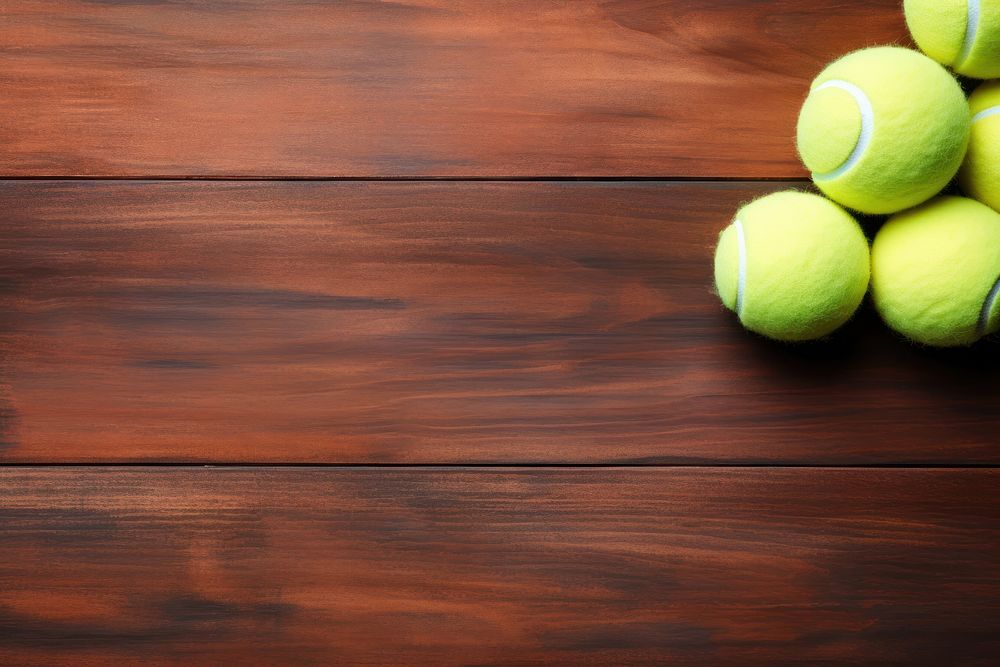 Tennis equipment border on wooden table sports backgrounds ball. AI generated Image by rawpixel.