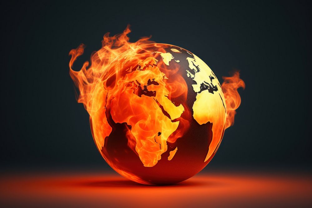 Polluted globe burining in flame sphere planet space. AI generated Image by rawpixel.