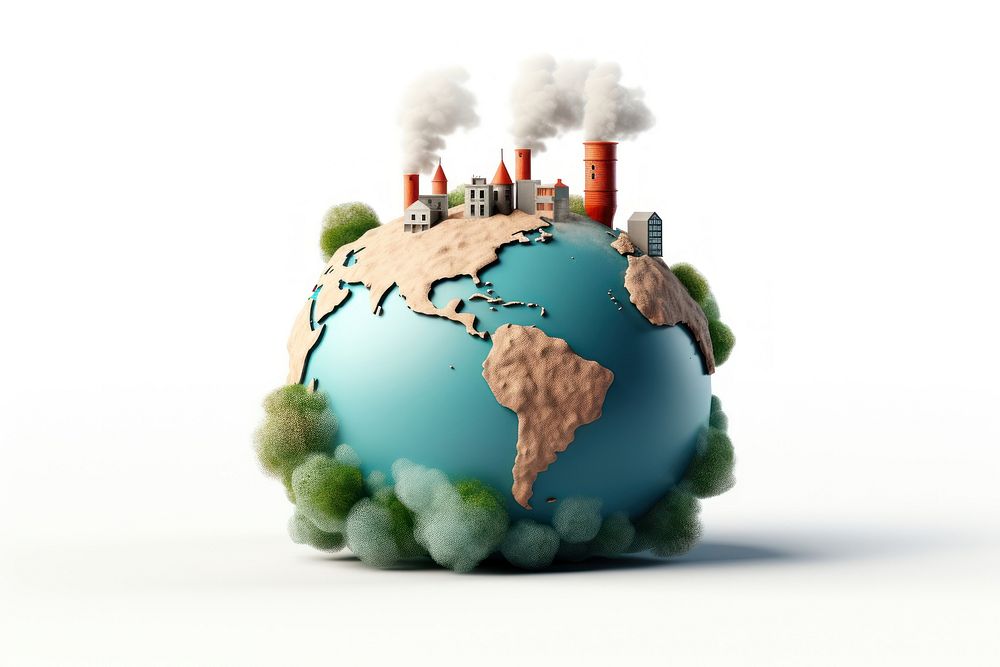 Polluted globe with factory smoke sphere architecture pollution. AI generated Image by rawpixel.