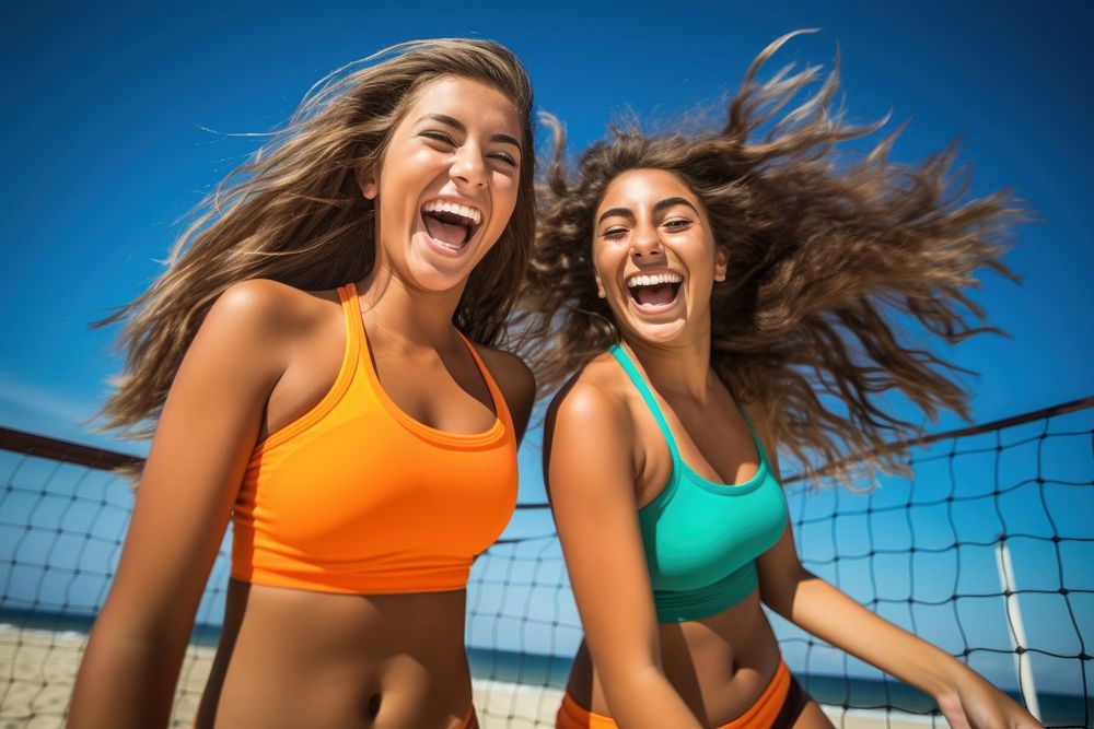 Volleyball happiness laughing swimwear. AI generated Image by rawpixel.