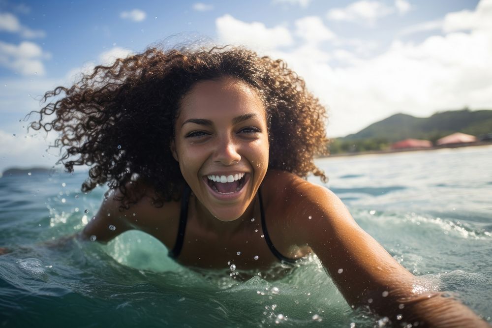 Sea swimming laughing portrait. AI generated Image by rawpixel.