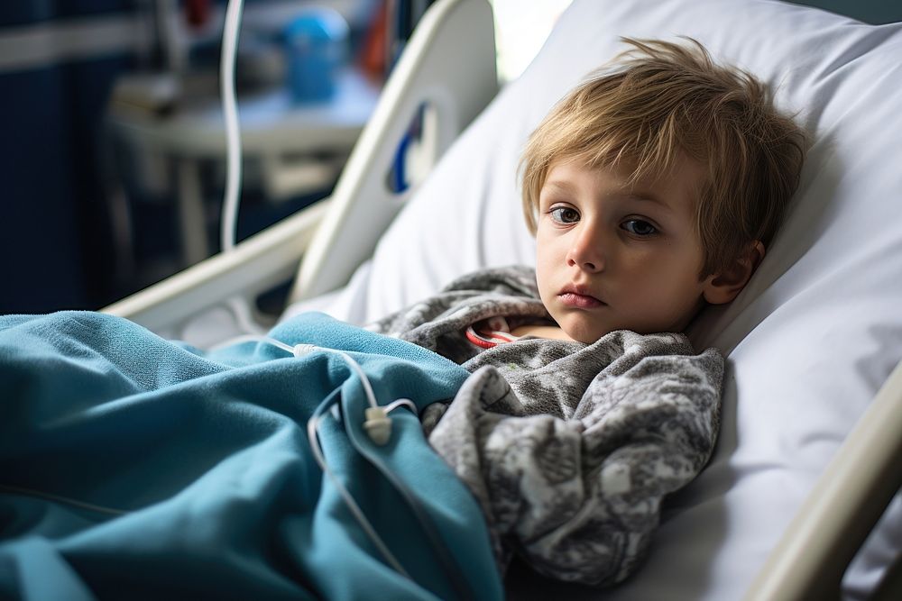 Todler sick hospital blanket child. AI generated Image by rawpixel.