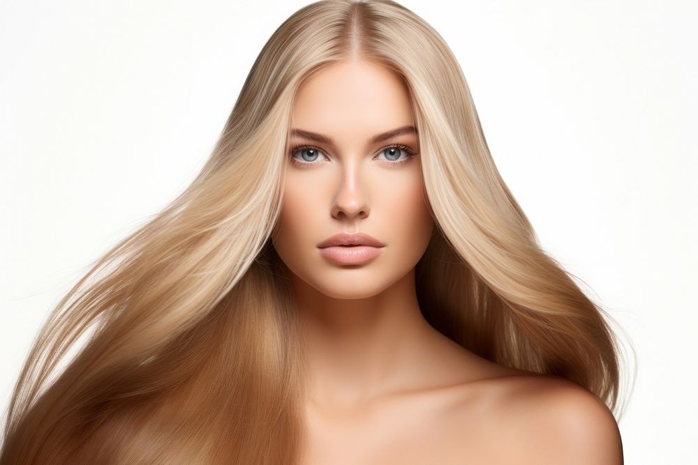 A blonde woman with perfect hair adult white background perfection. AI generated Image by rawpixel.
