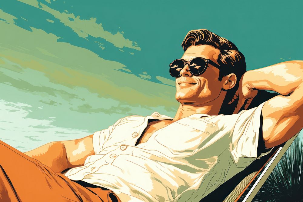 A man sunbathing on the beach sunglasses portrait adult. AI generated Image by rawpixel.