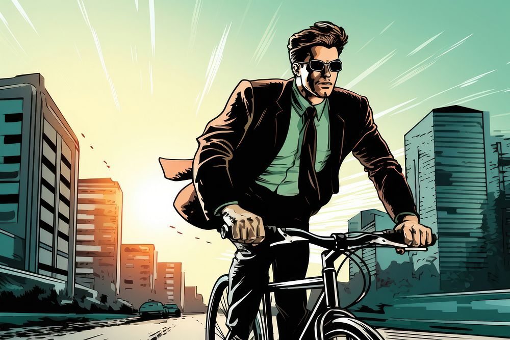 A businessman riding bicycle to work vehicle glasses cycling. AI generated Image by rawpixel.