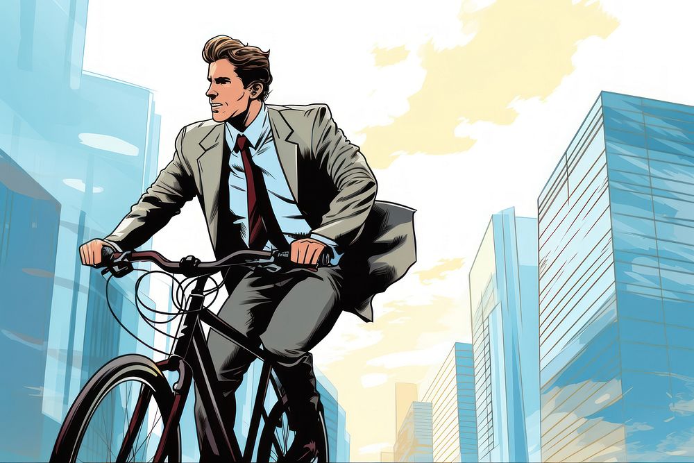 A businessman riding bicycle to work vehicle cycling sports. AI generated Image by rawpixel.