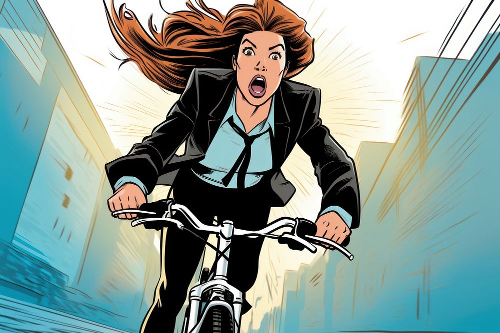 A businesswoman riding bicycle to work comics vehicle anime. AI generated Image by rawpixel.