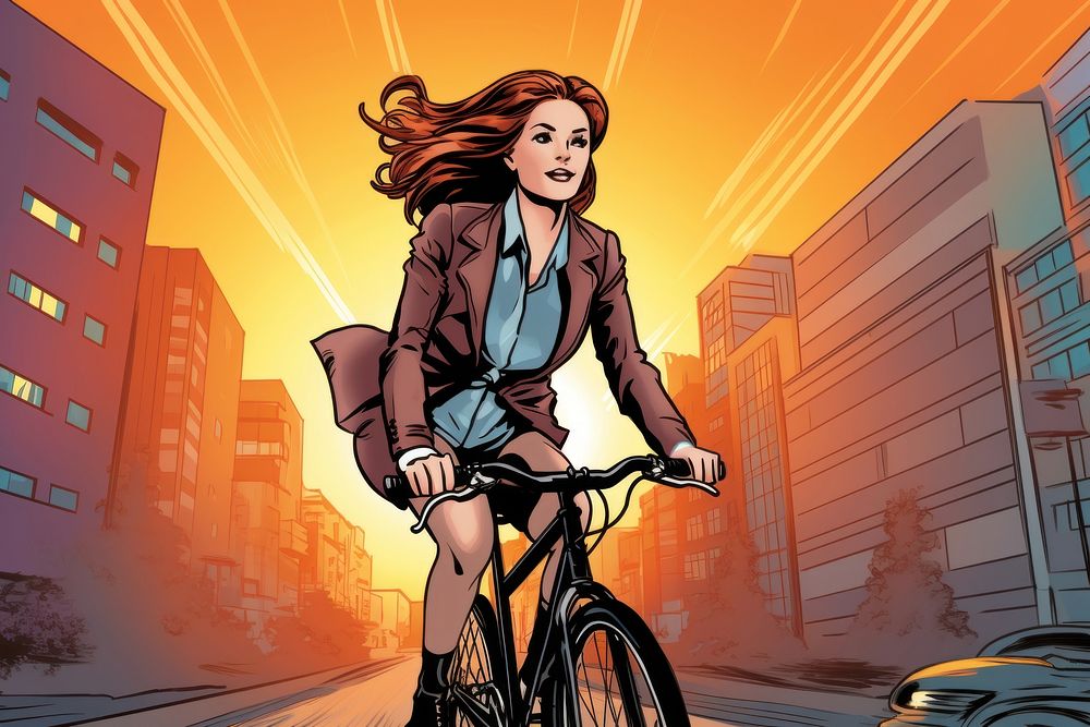 A businesswoman riding bicycle to work comics vehicle adult. AI generated Image by rawpixel.
