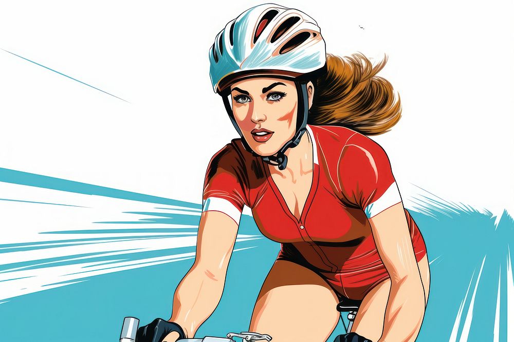 A cycling woman vehicle helmet comics. AI generated Image by rawpixel.