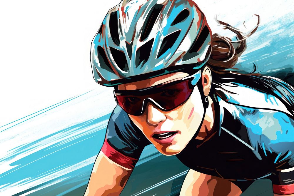 A cycling woman helmet comics determination. AI generated Image by rawpixel.