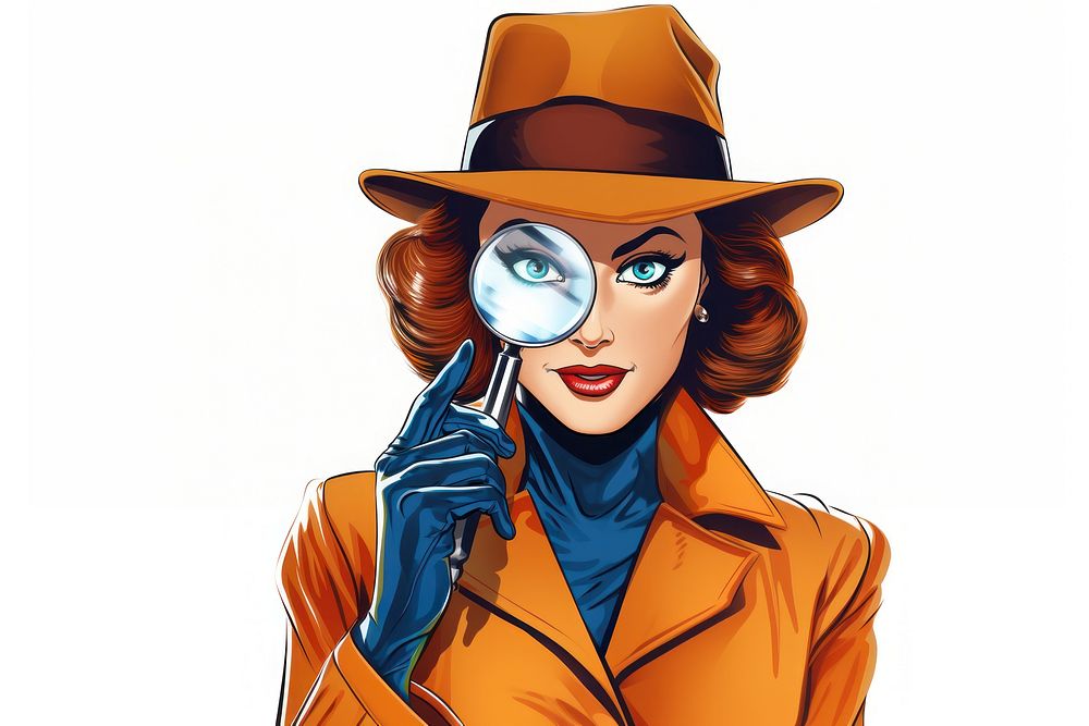 Detective woman holding a magnifying glass portrait comics adult. AI generated Image by rawpixel.