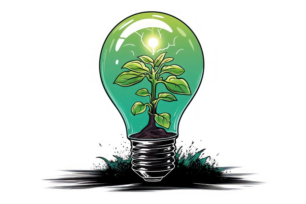 A sprout growing on green globe in a light bulb lightbulb electricity illuminated. AI generated Image by rawpixel.