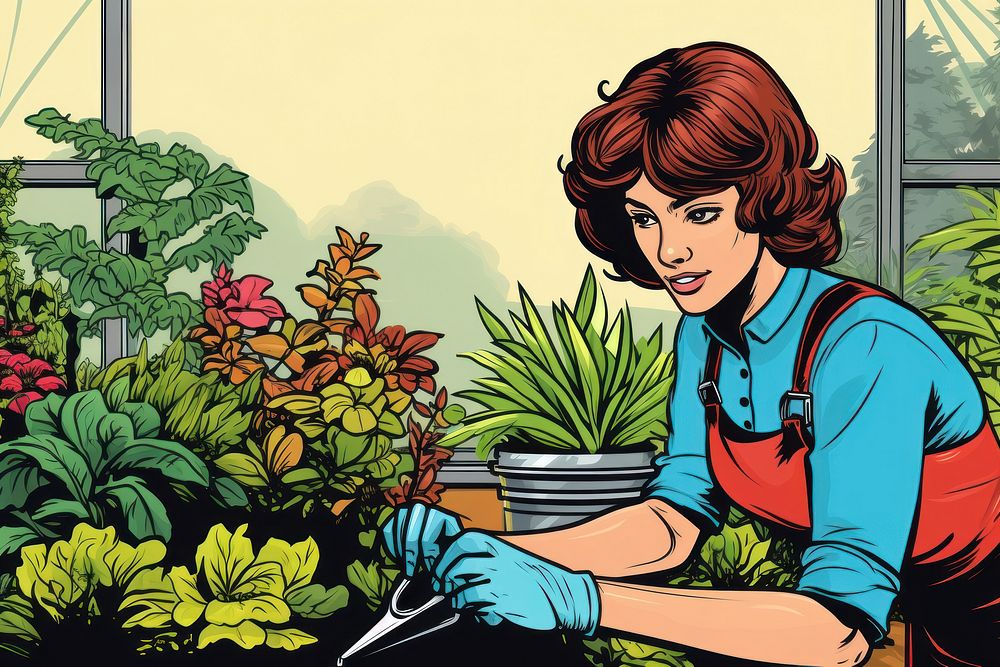 Gardening comics plant publication. AI generated Image by rawpixel.