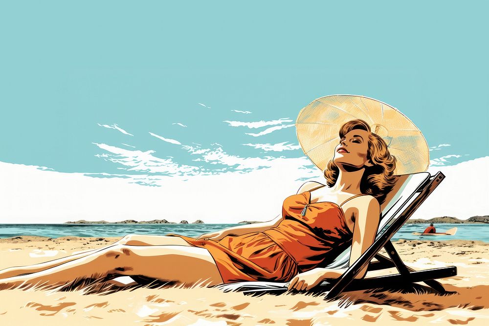 A woman sunbathing on the beach outdoors adult sea. AI generated Image by rawpixel.