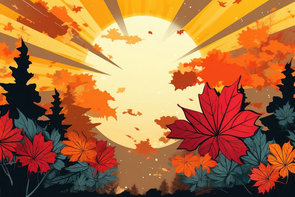 Autumn leaves falling sunlight outdoors autumn. AI generated Image by rawpixel.