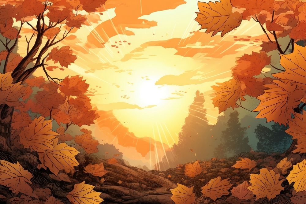 Autumn leaves falling sunlight landscape outdoors. AI generated Image by rawpixel.