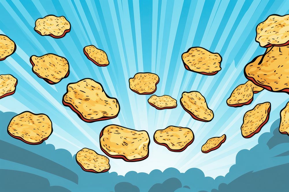 Floating potato chips in a straight line food backgrounds confectionery. AI generated Image by rawpixel.