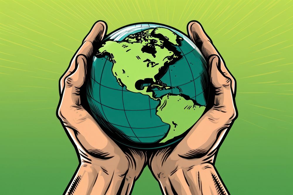 Hands cupping green globe sphere planet technology. AI generated Image by rawpixel.