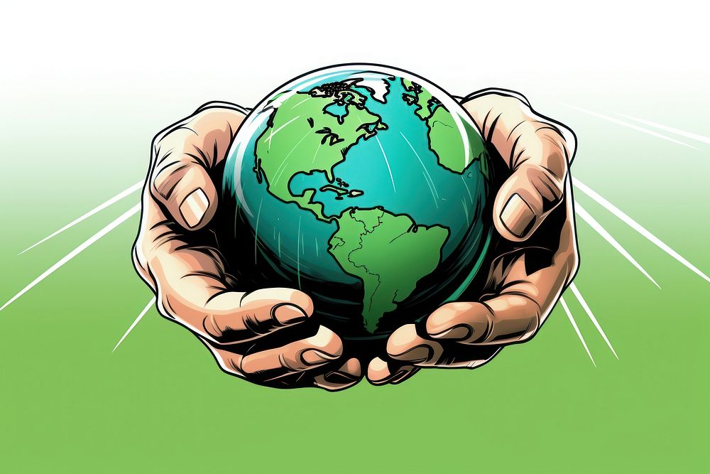 Hands cupping green globe planet sphere technology. AI generated Image by rawpixel.
