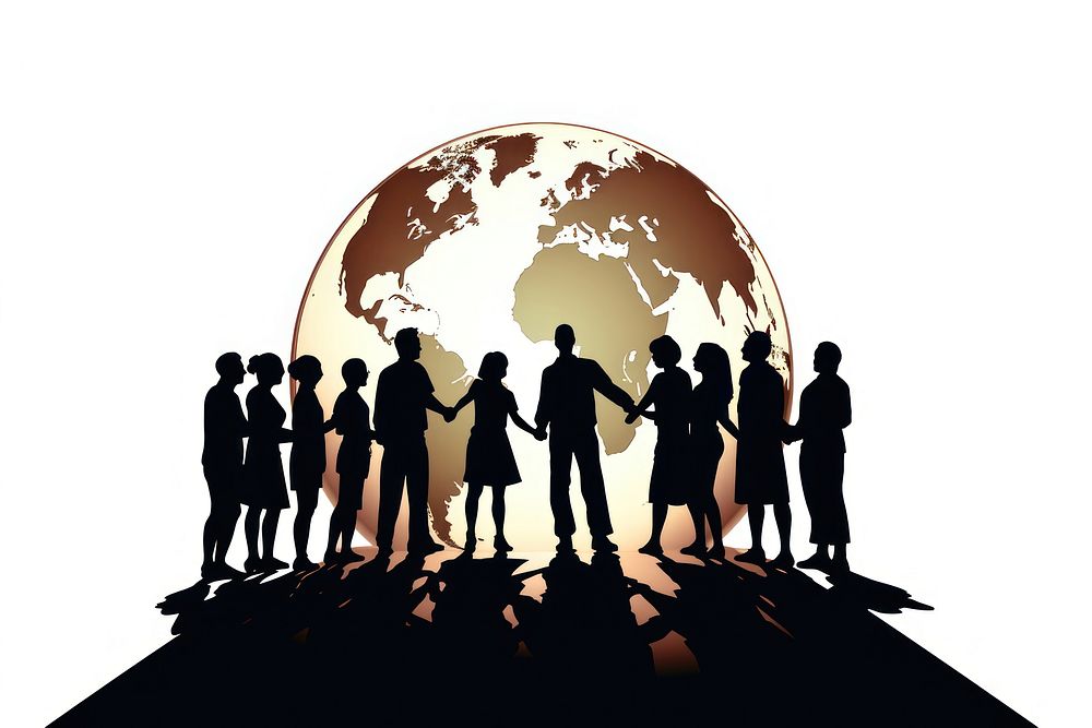 Silhouette of people holding hands around a globe togetherness planet cooperation. AI generated Image by rawpixel.