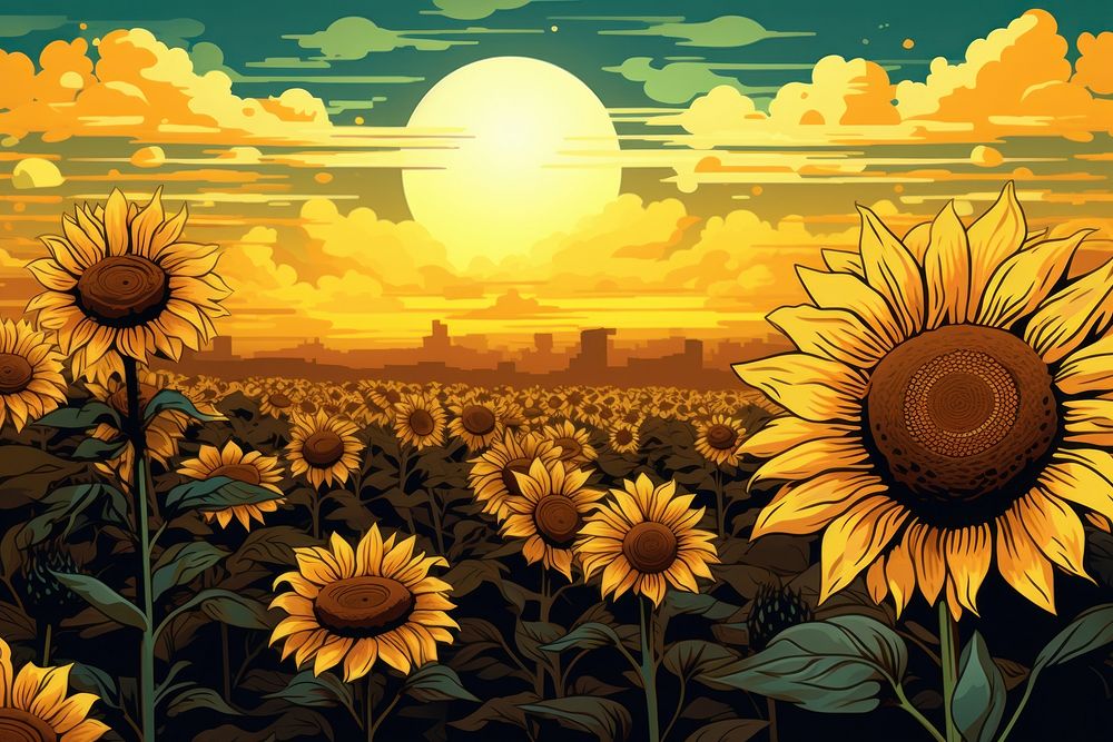 Sunflower flower field sunlight landscape outdoors. AI generated Image by rawpixel.