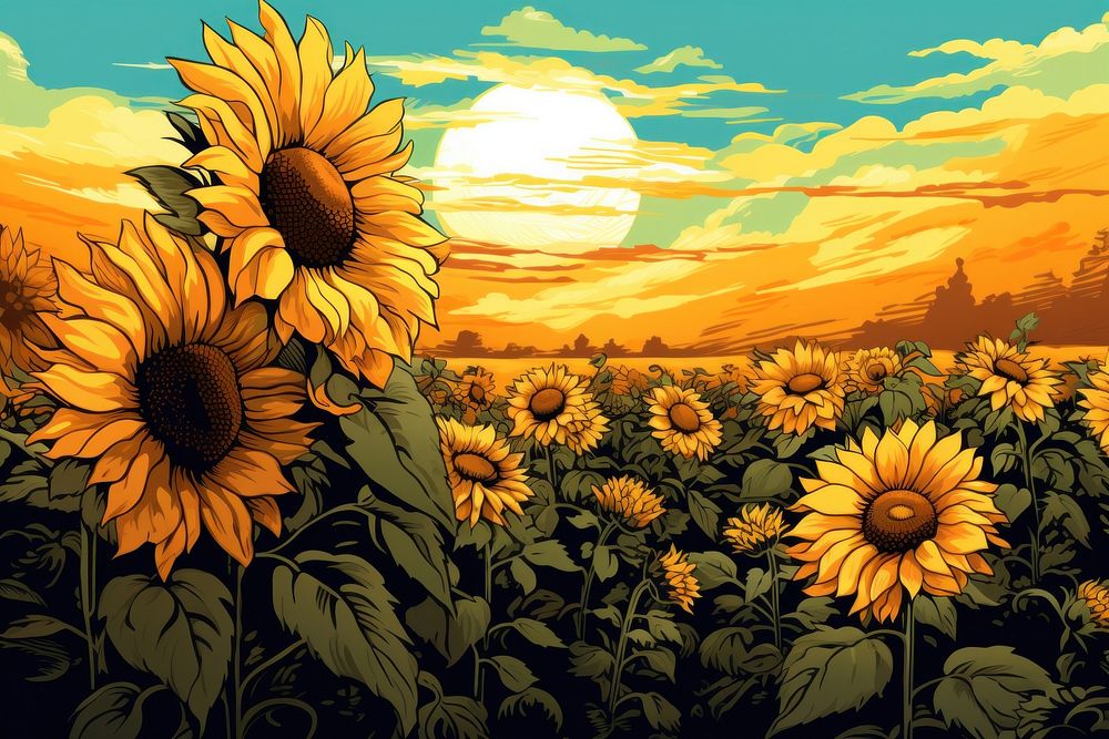 Sunflower flower field landscape sunlight outdoors. AI generated Image by rawpixel.