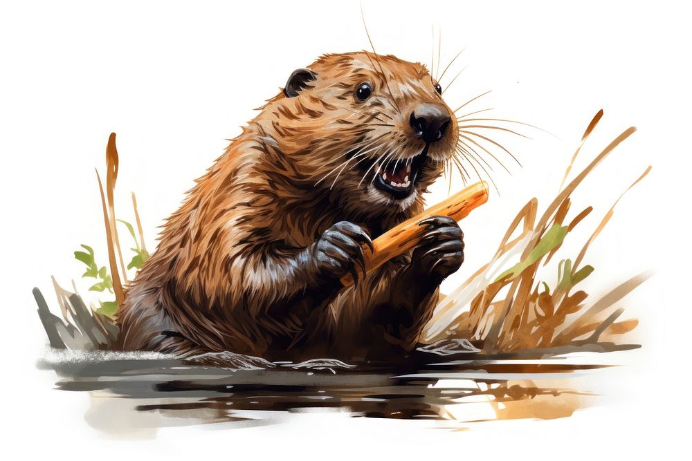 Beaver eating wildlife animal mammal. AI generated Image by rawpixel.