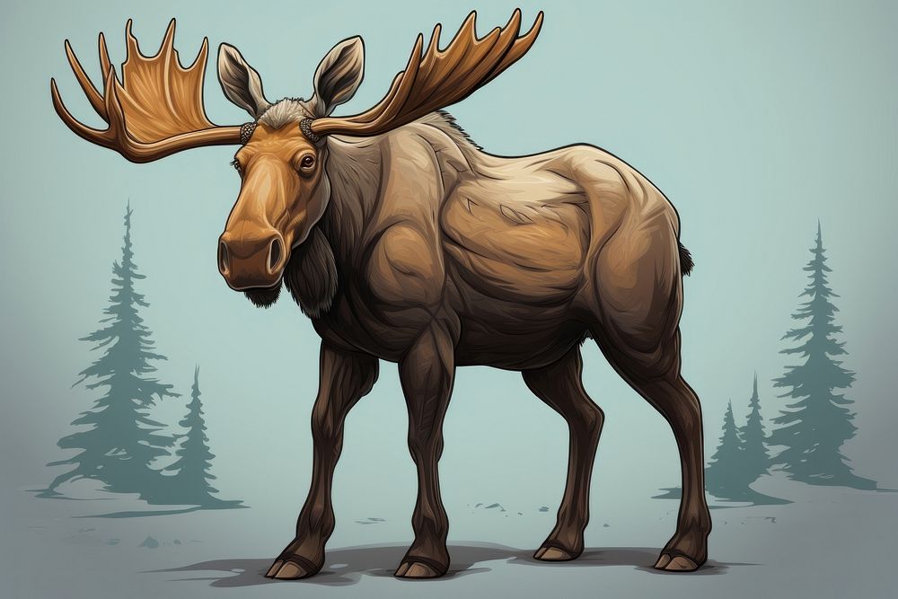 Moose livestock drawing animal. AI generated Image by rawpixel.
