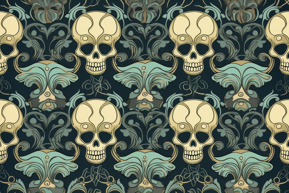 Skulls art wallpaper pattern. AI generated Image by rawpixel.