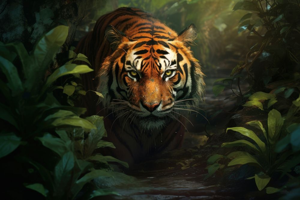 Tiger in a jungle wildlife outdoors animal. AI generated Image by rawpixel.