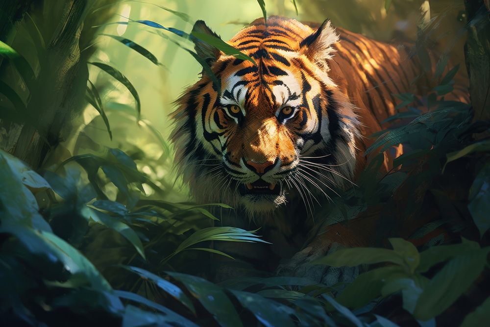 Tiger in a jungle wildlife outdoors animal. AI generated Image by rawpixel.