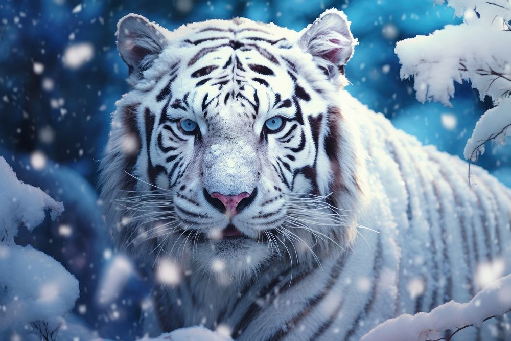 White tiger in the snow wildlife outdoors animal. AI generated Image by rawpixel.
