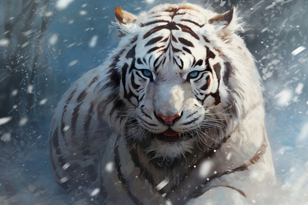 White tiger in the snow wildlife animal mammal. AI generated Image by rawpixel.