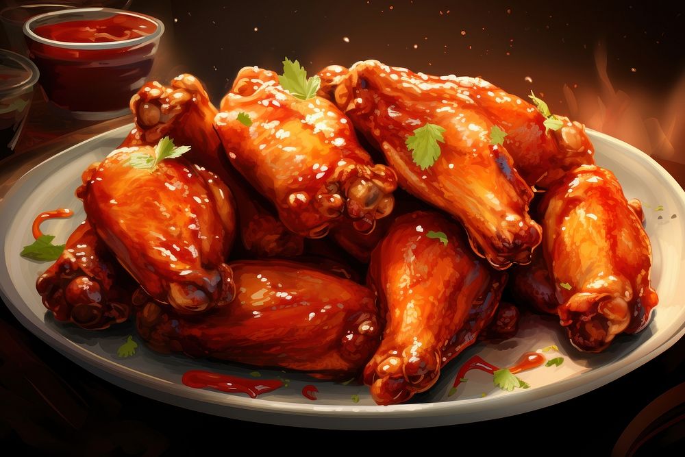 Plate of BBQ chicken wings meat food meal. AI generated Image by rawpixel.