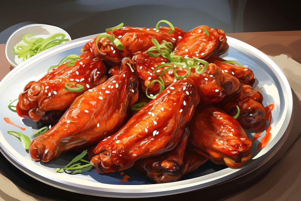 Plate of Korean BBQ chicken wings seafood meal dish. AI generated Image by rawpixel.