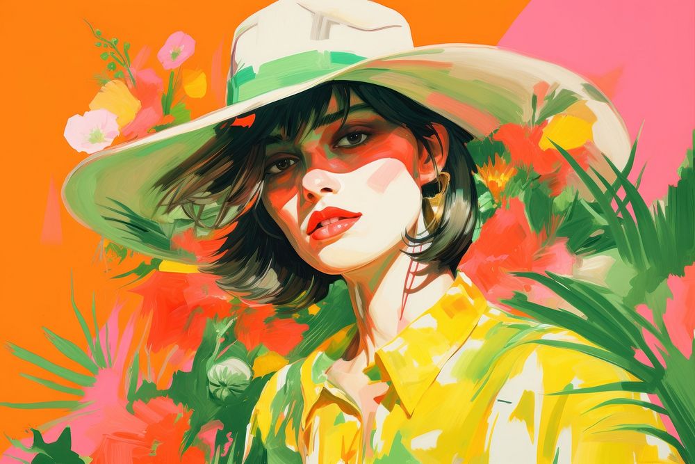 Daisy painting portrait fashion. AI generated Image by rawpixel.