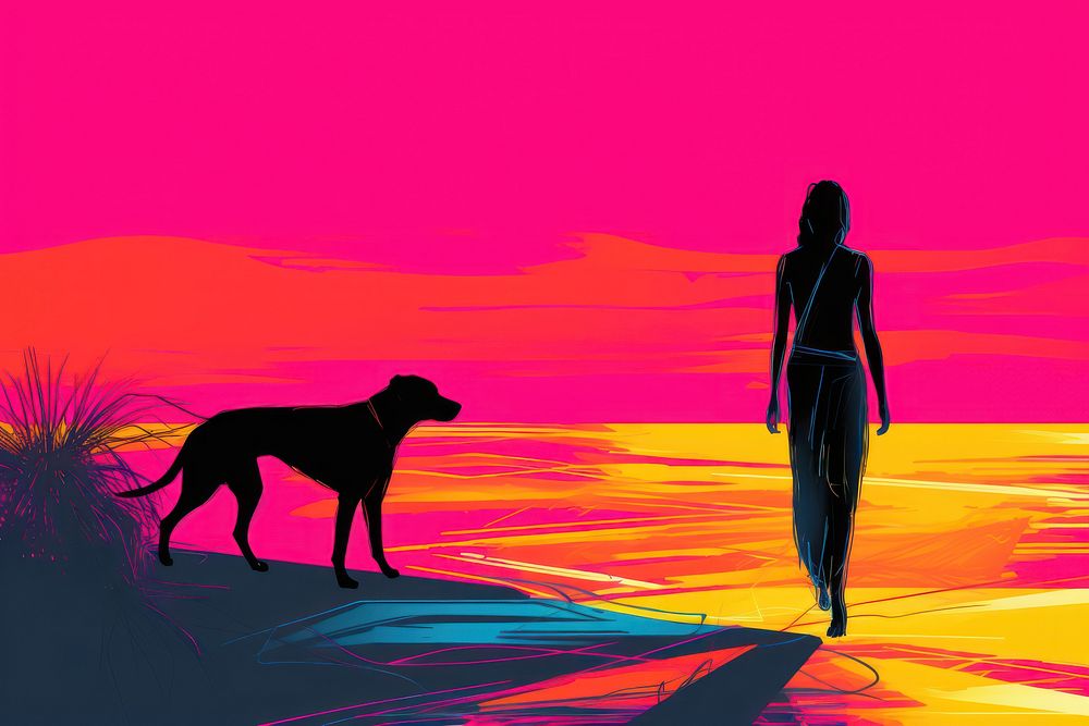 Dog silhouette outdoors walking. AI generated Image by rawpixel.
