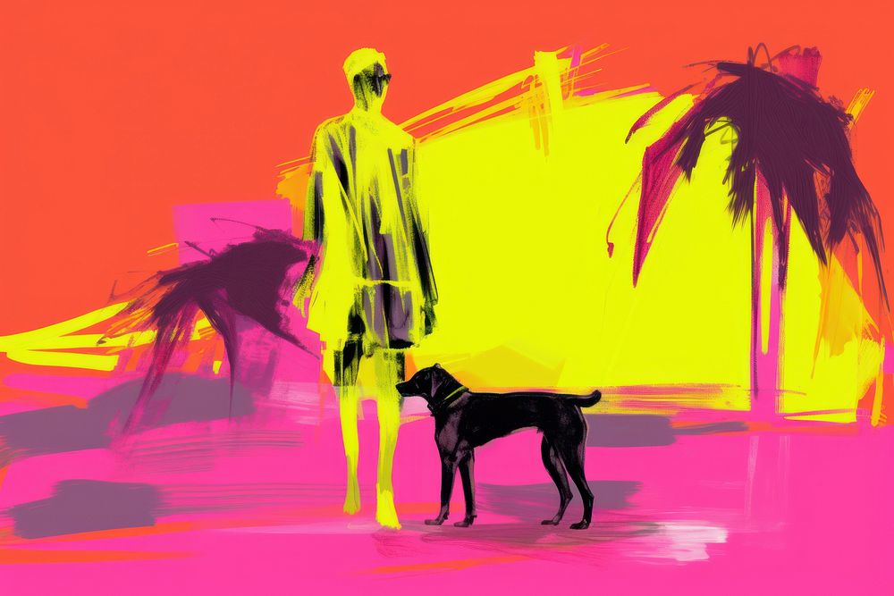 Dog painting drawing walking. AI generated Image by rawpixel.